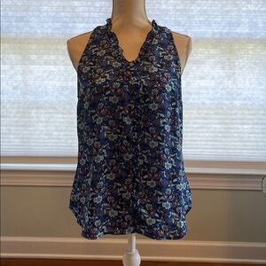 CAbi Blue Floral Ruffle Top
